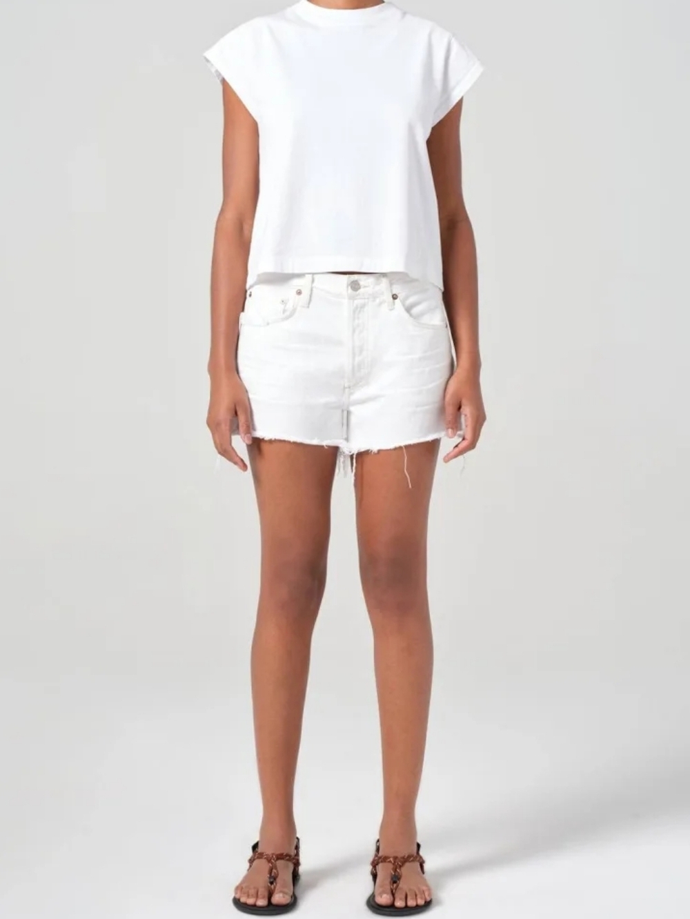 AGOLDE Parker Long Shorts Women's Size 31 Color White Raw Hem 4" Button Close